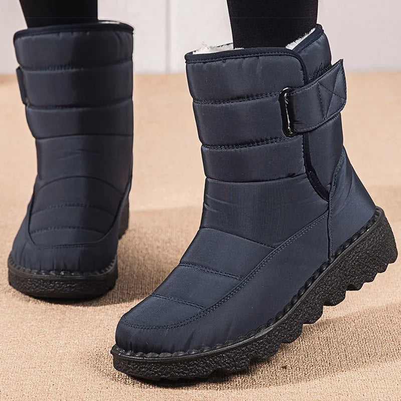 Bottes d'hiver imperméables noires pour femme, doublure en fourrure