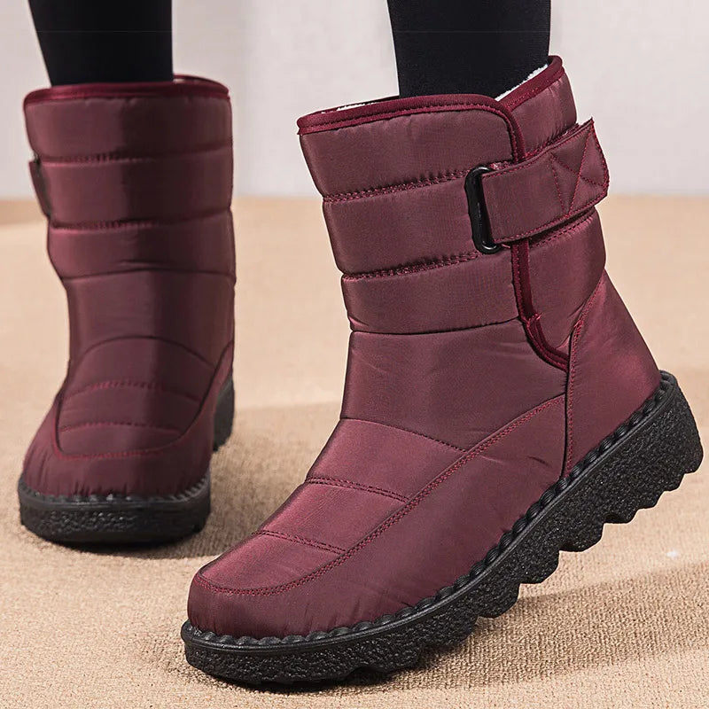 Bottes d'hiver imperméables noires pour femme, doublure en fourrure