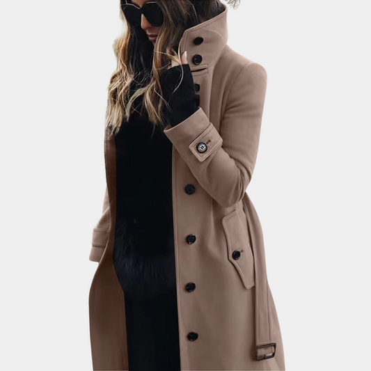 Eleganter Damen Wintermantel Doppelreihe Gürtel - IdealeKleiden