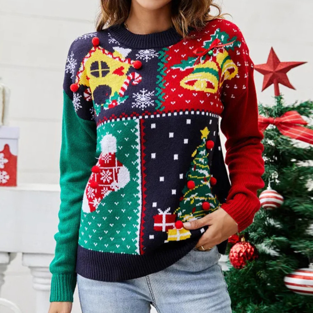 Weihnachtspullover Damen Frohe Festtagen Strick - IdealeKleiden