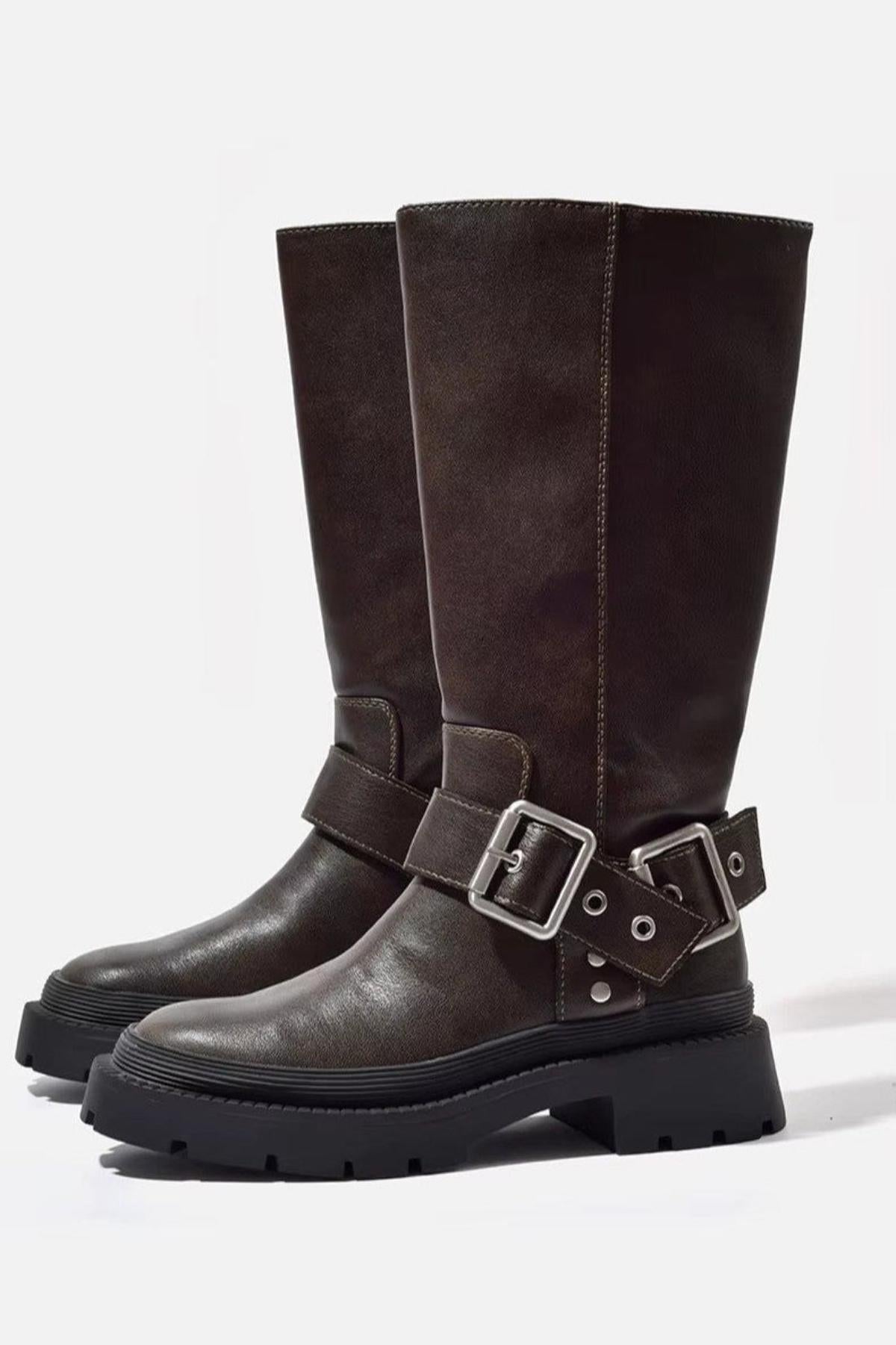 Damen Stiefel Biker Chic Leder - IdealeKleiden