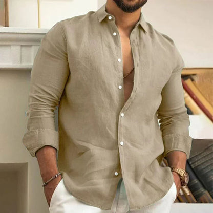Chemise légère en lin à manches longues et col