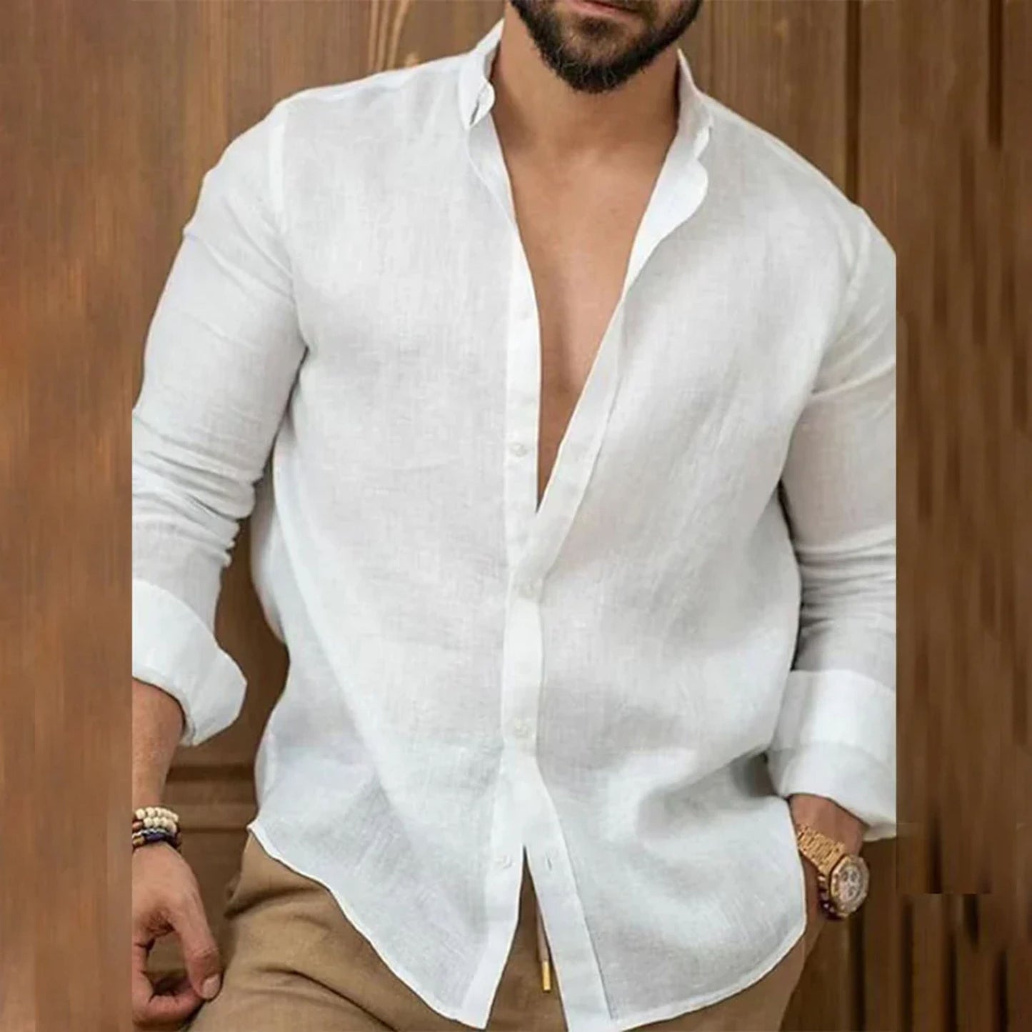 Chemise légère en lin à manches longues et col