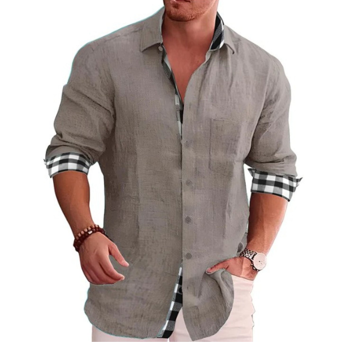 Chemise légère à manches longues avec patte de boutonnage et col