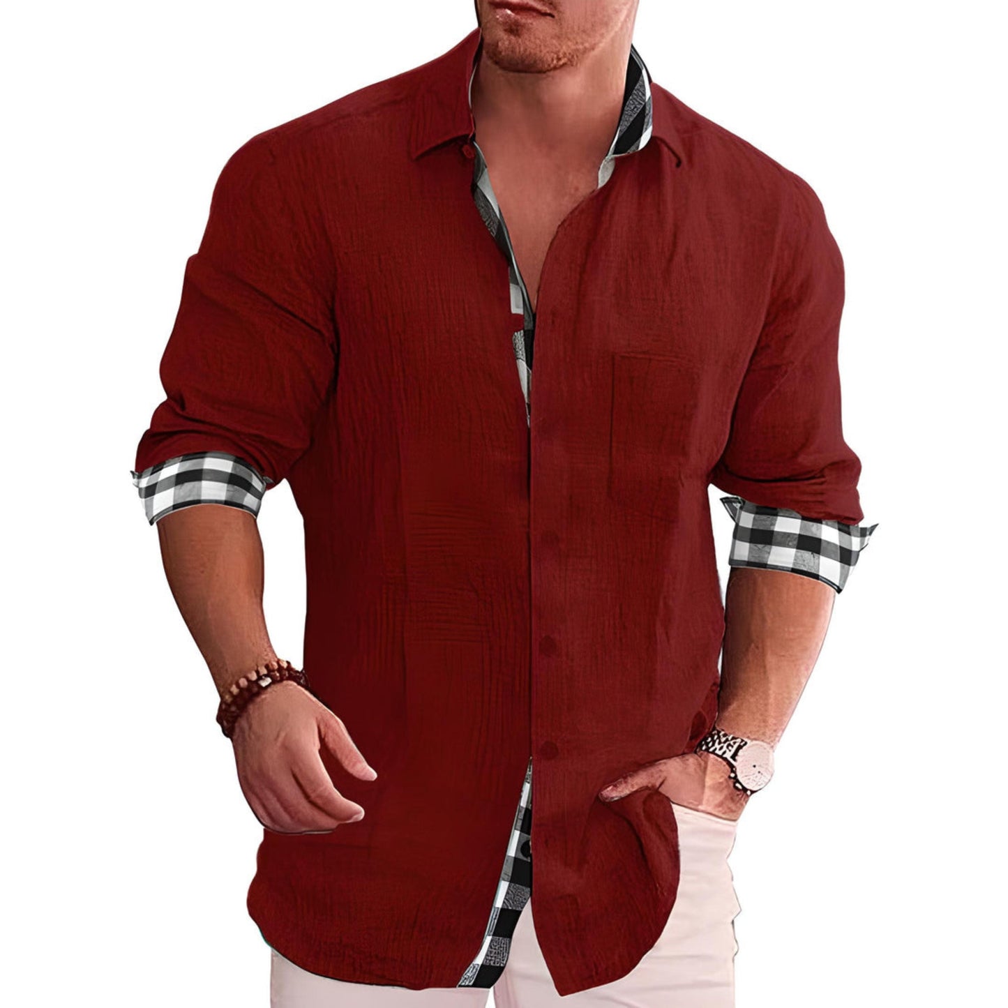 Chemise légère à manches longues avec patte de boutonnage et col