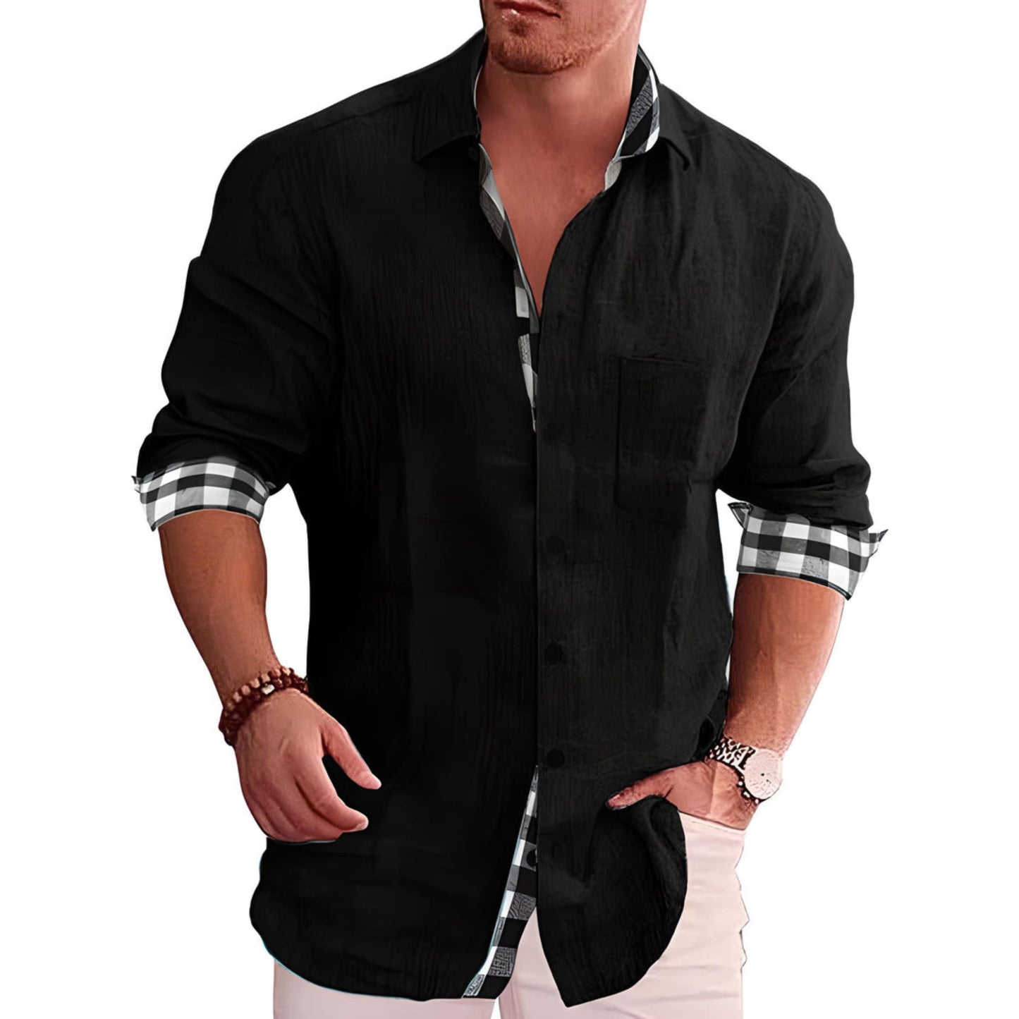 Chemise légère à manches longues avec patte de boutonnage et col