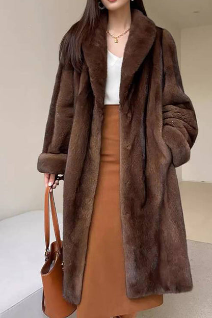 Veste longue élégante ouverte en fausse fourrure pour femme