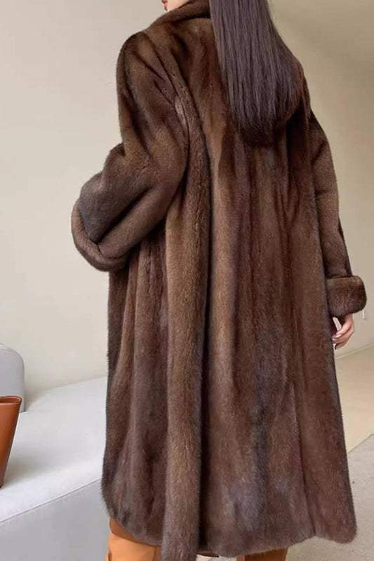 Damen Kunstpelzjacke Lang Elegant Offen - IdealeKleiden