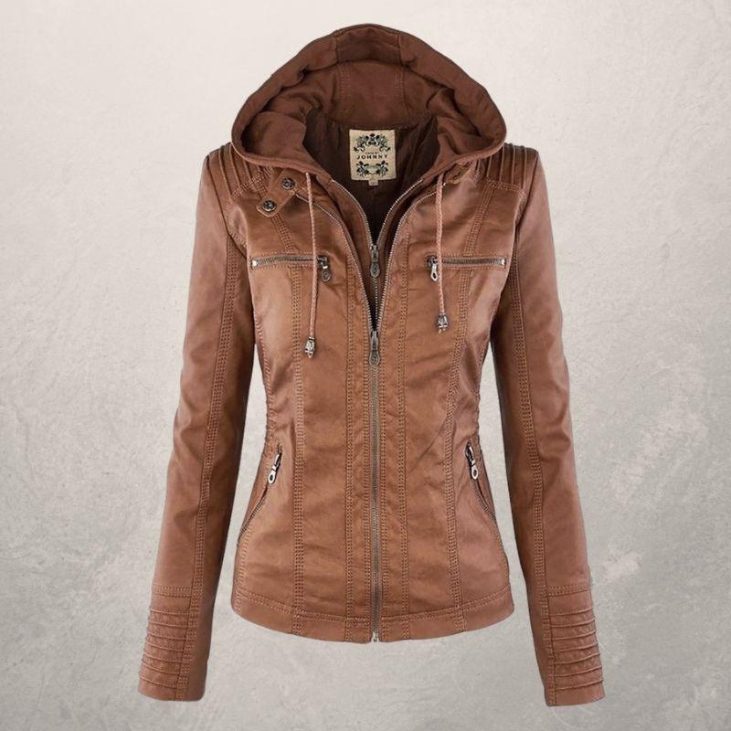 Veste en cuir femme slim fit à capuche