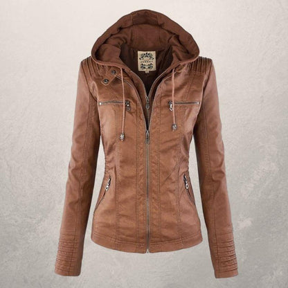 Veste en cuir femme slim fit à capuche