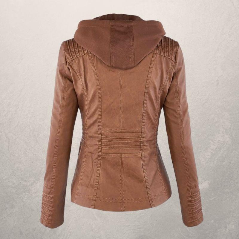 Modische Lederjacke Slim Fit Kapuze - IdealeKleiden