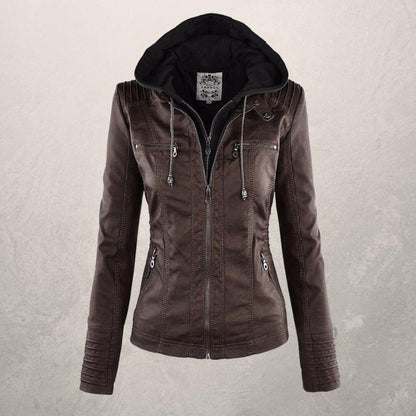 Veste en cuir femme slim fit à capuche
