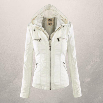 Veste en cuir femme slim fit à capuche
