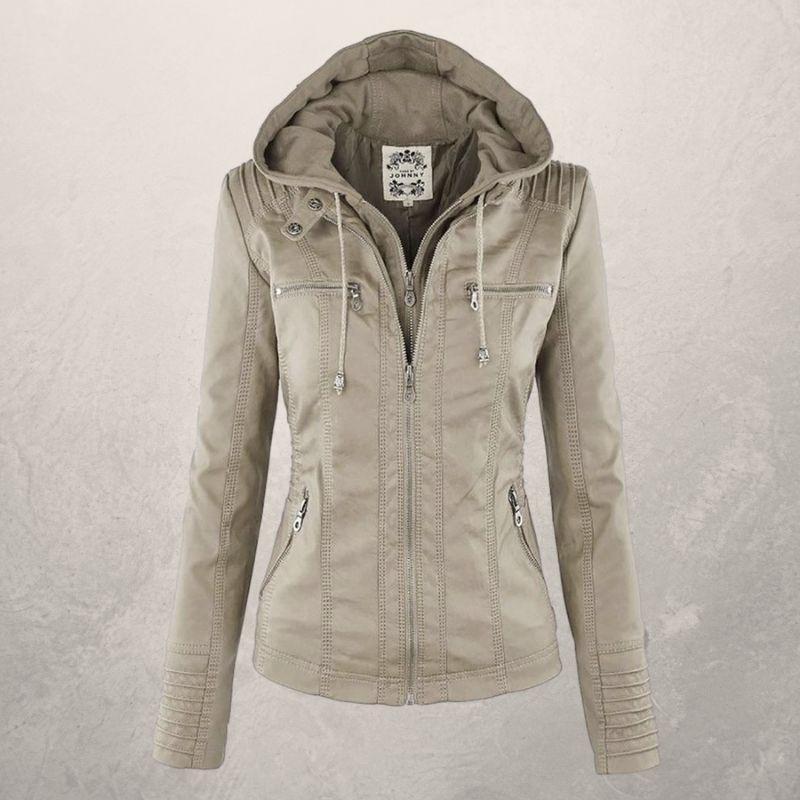 Veste en cuir femme slim fit à capuche