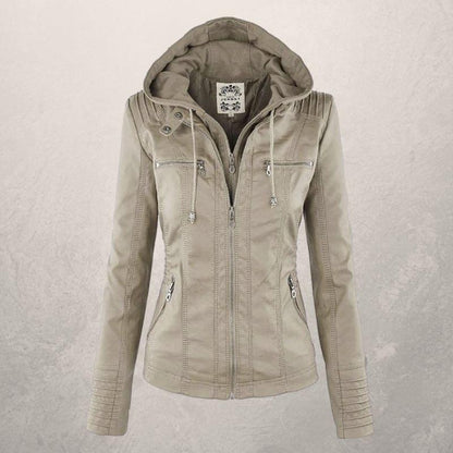 Veste en cuir femme slim fit à capuche