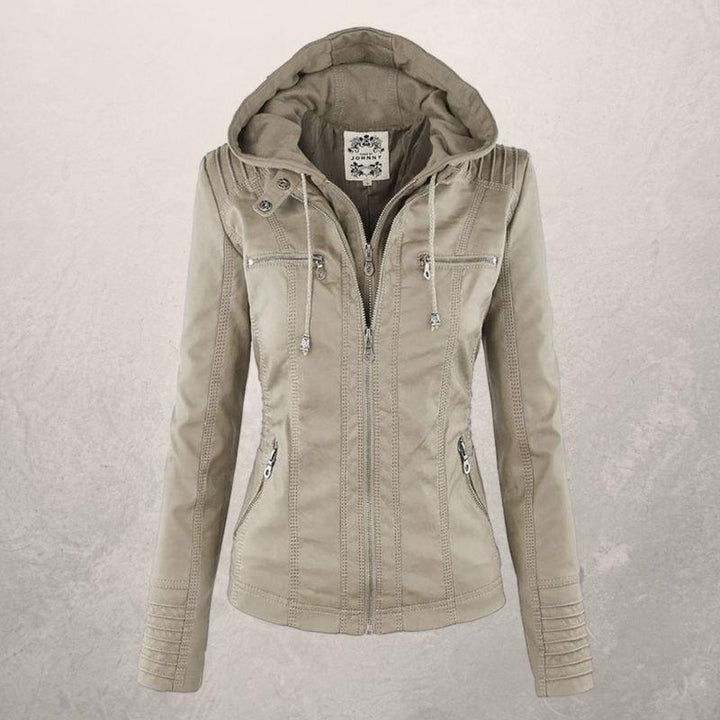 Veste en cuir femme slim fit à capuche