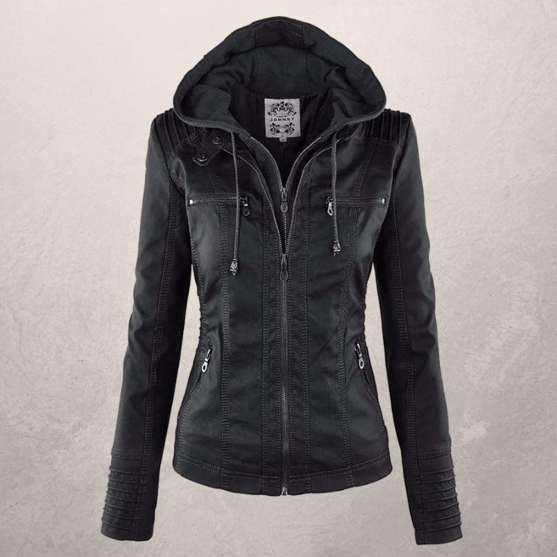 Veste en cuir femme slim fit à capuche