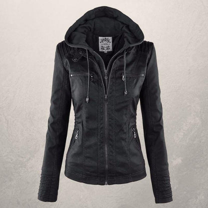 Veste en cuir femme slim fit à capuche