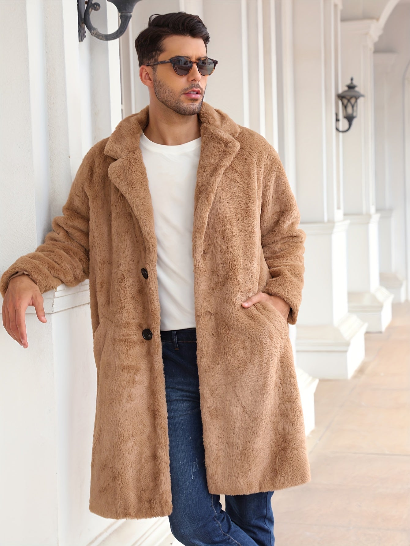 Manteau d'hiver élégant en fausse fourrure pour homme