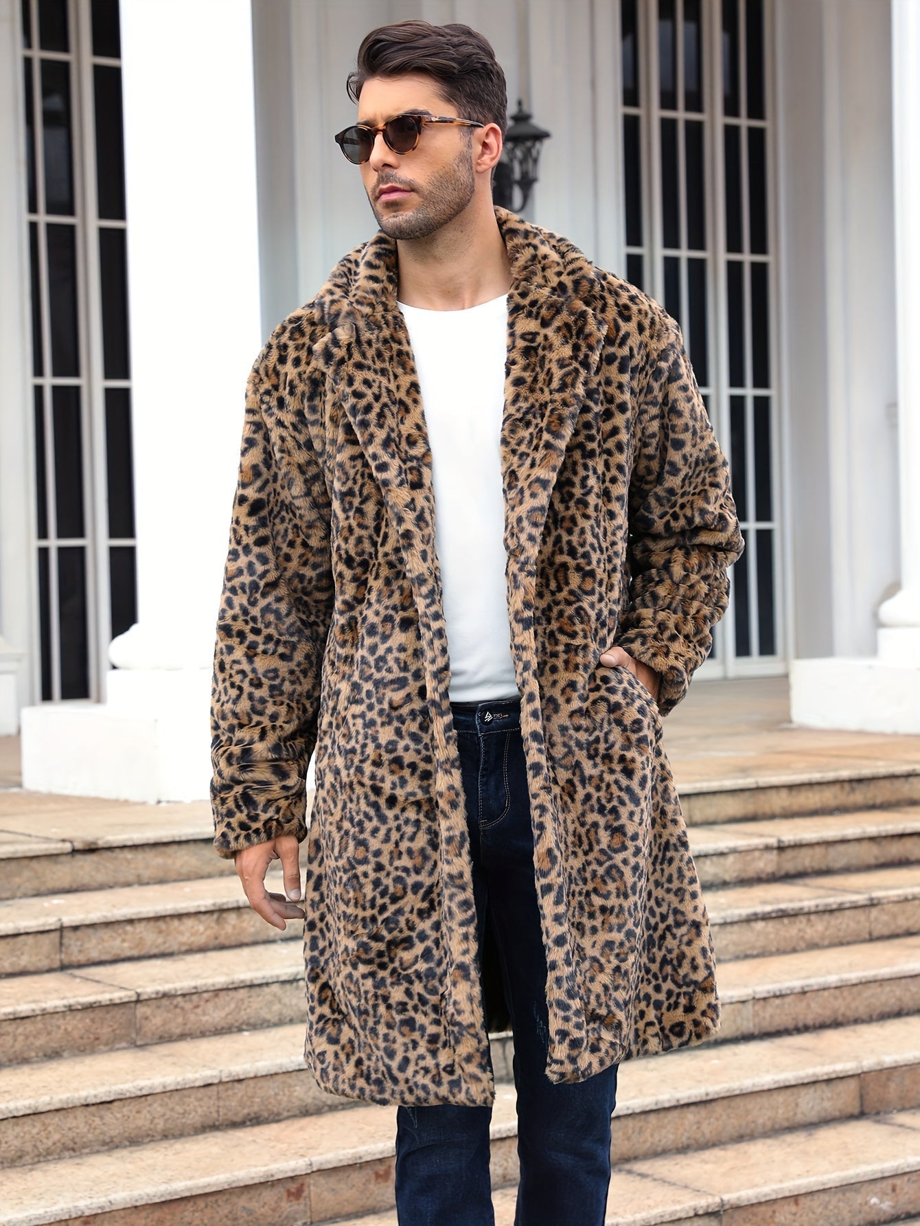 Manteau d'hiver élégant en fausse fourrure pour homme