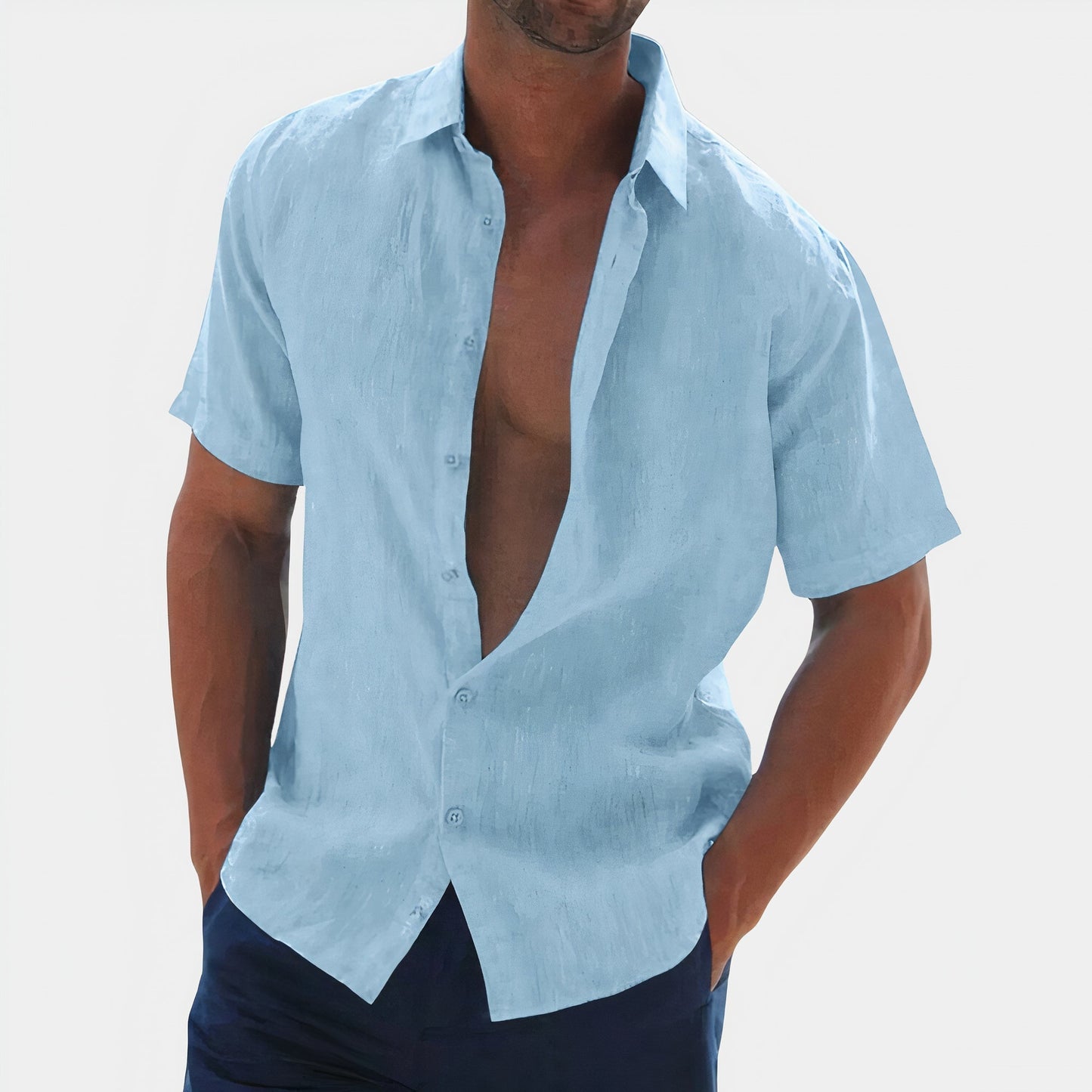 Chemise d'été homme manches courtes patte de boutonnage