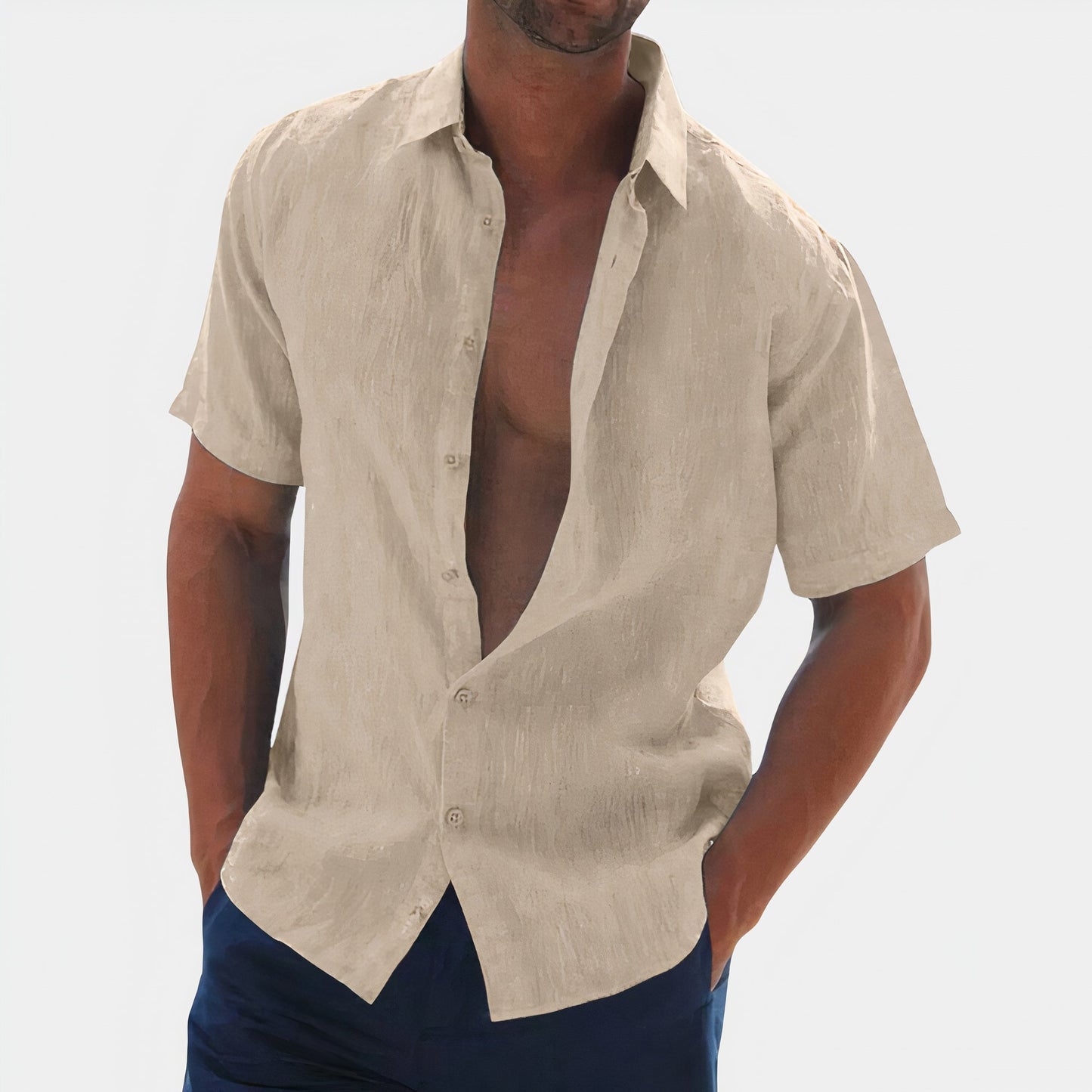 Chemise d'été homme manches courtes patte de boutonnage