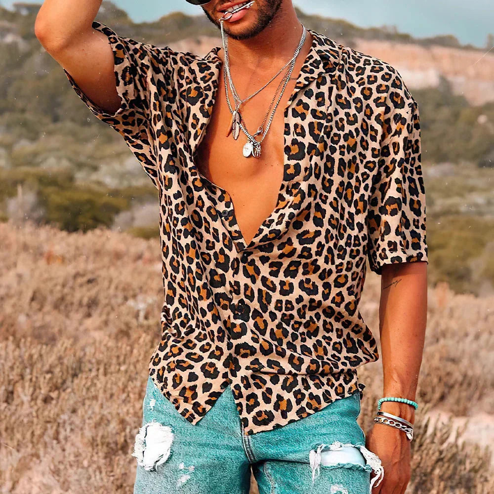 Chemise légère homme motif léopard été