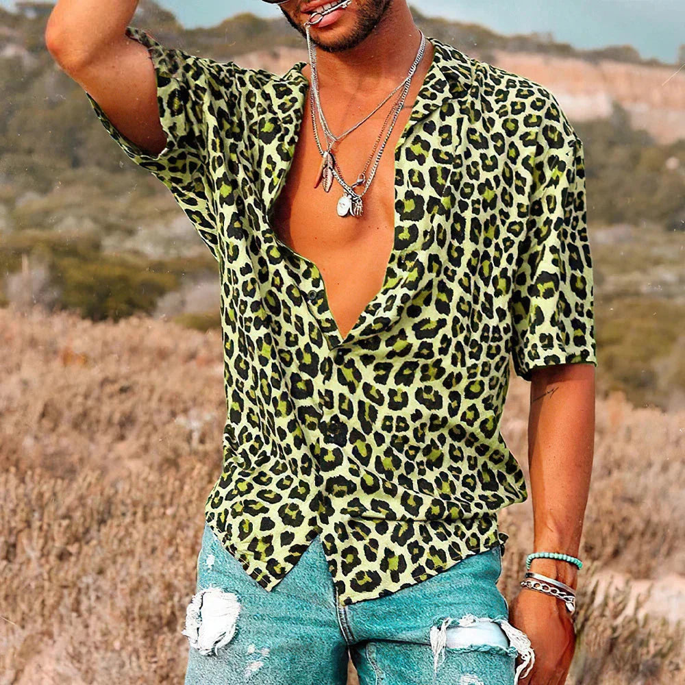 Chemise légère homme motif léopard été