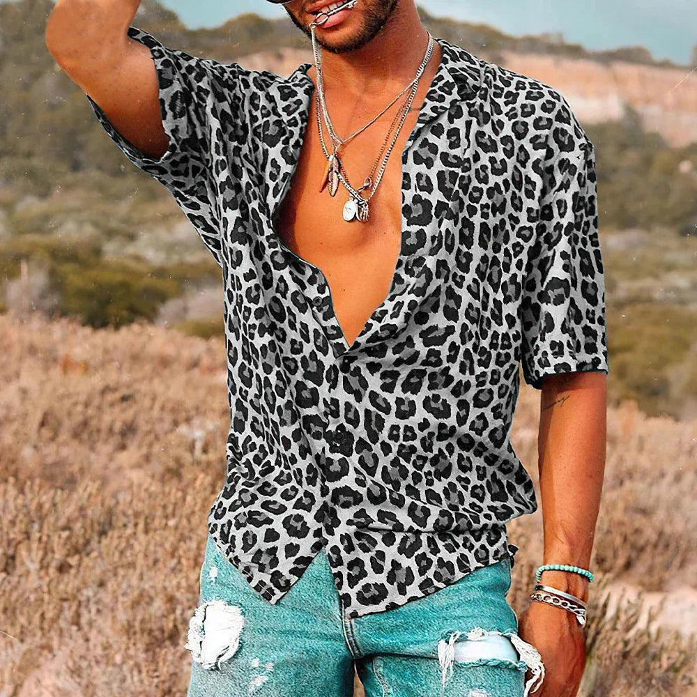 Chemise légère homme motif léopard été