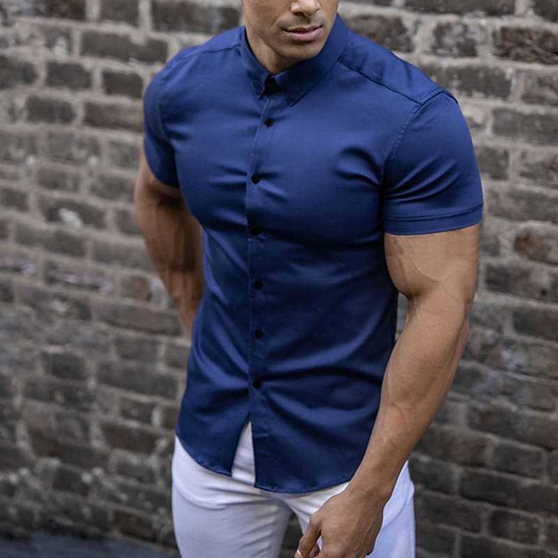 Chemise homme slim fit unie à manches courtes