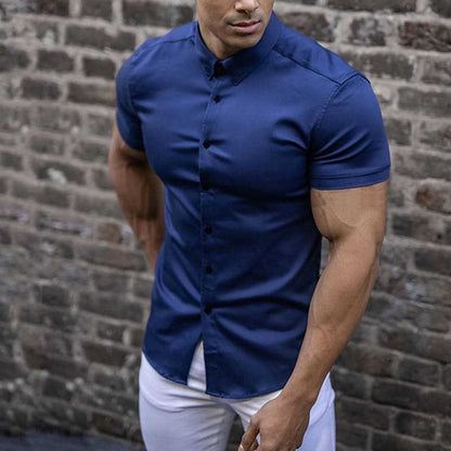 Chemise homme slim fit unie à manches courtes