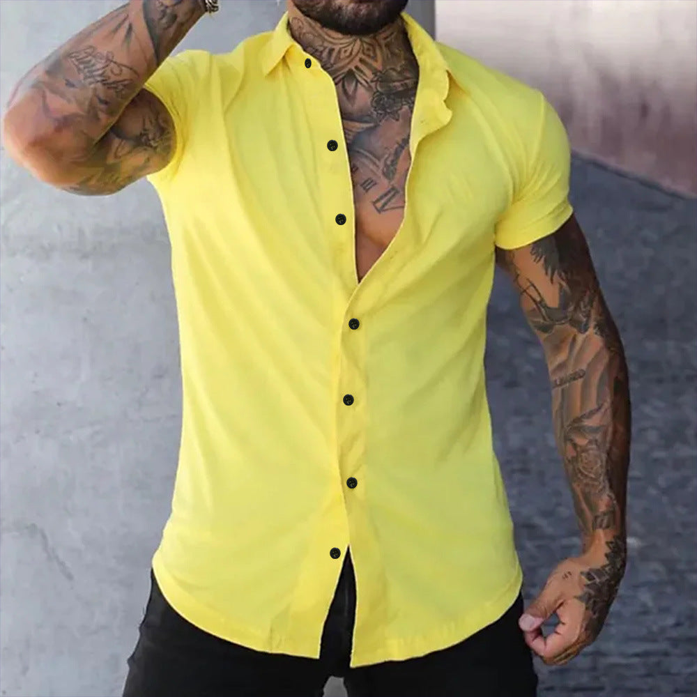 Chemise homme slim fit unie à manches courtes