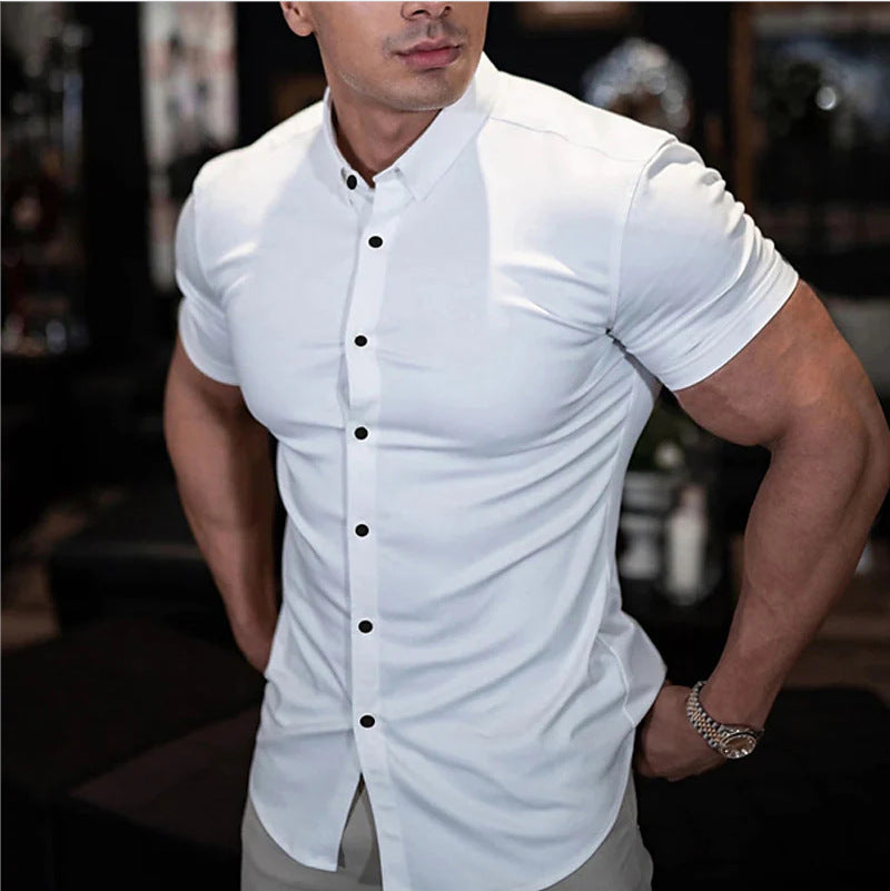 Chemise homme slim fit unie à manches courtes