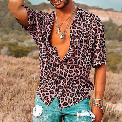 Chemise d'été homme motif léopard manches courtes