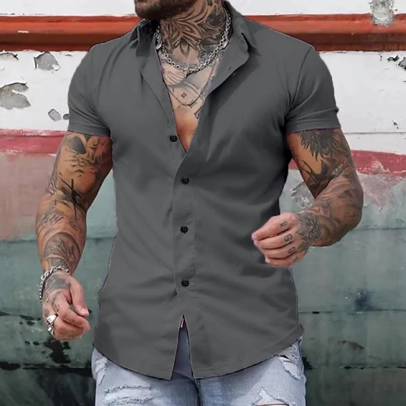 Chemise Slim Fit Homme Manches Courtes Tendance