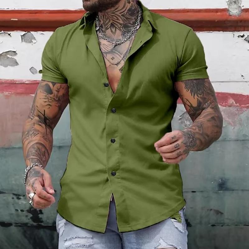 Chemise Slim Fit Homme Manches Courtes Tendance