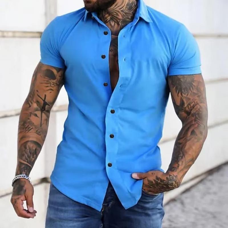 Chemise Slim Fit Homme Manches Courtes Tendance