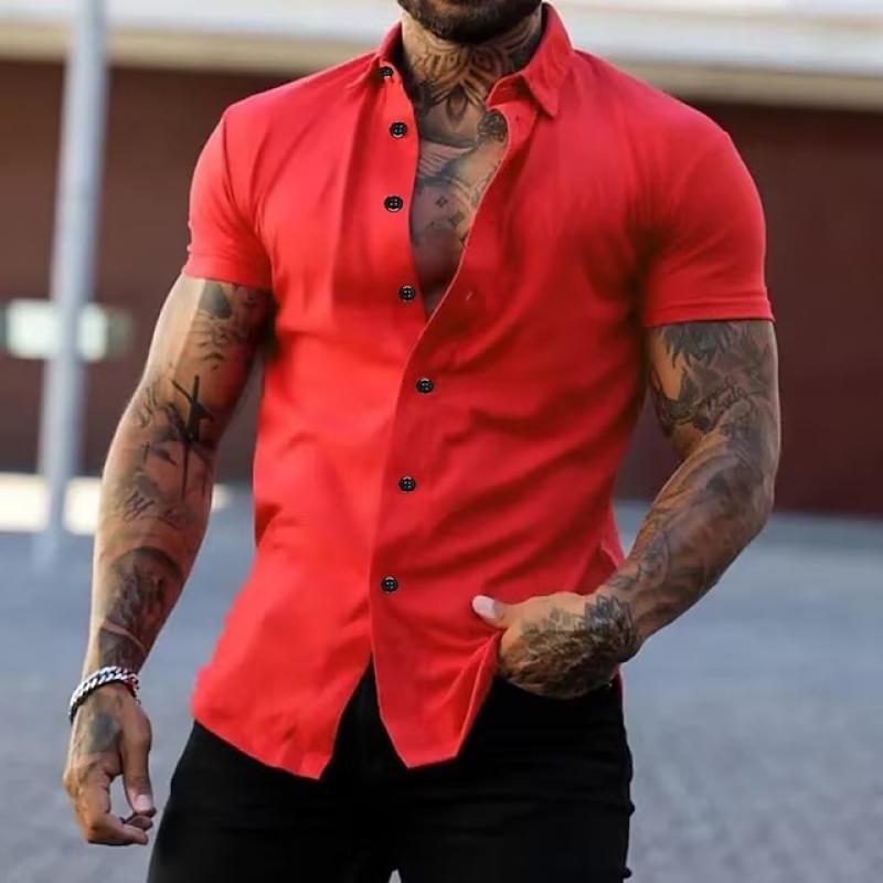 Chemise Slim Fit Homme Manches Courtes Tendance