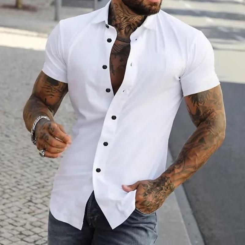 Chemise Slim Fit Homme Manches Courtes Tendance
