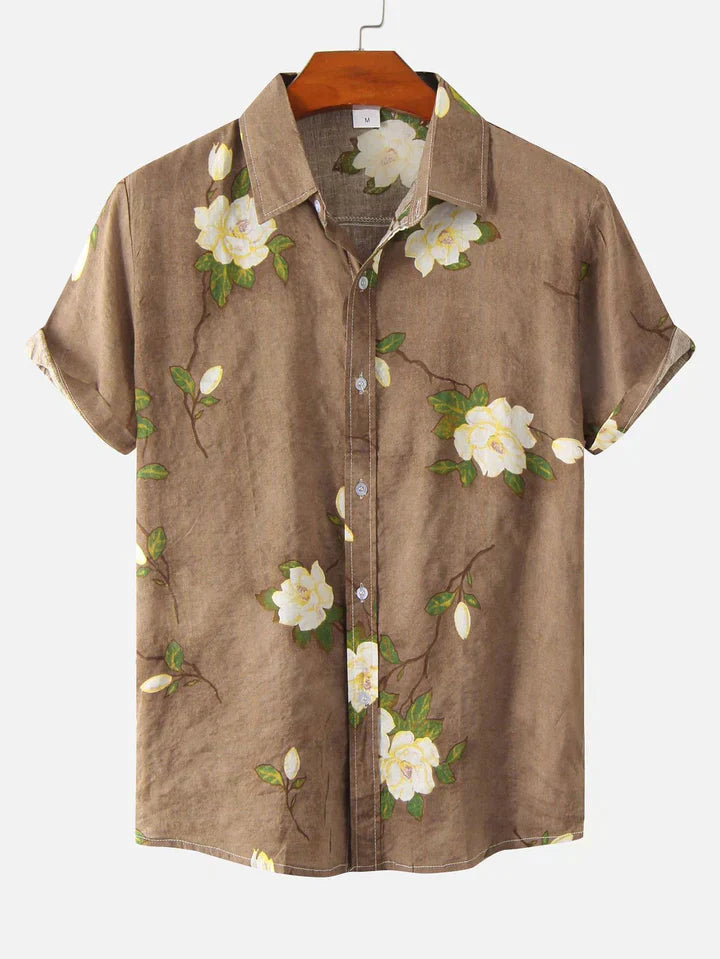 Chemise à fleurs homme manches courtes boutons
