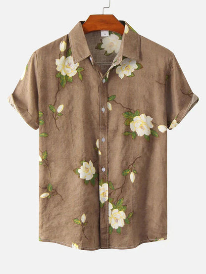Chemise à fleurs homme manches courtes boutons