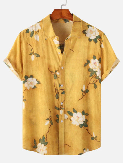 Chemise à fleurs homme manches courtes boutons