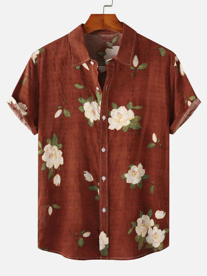 Chemise à fleurs homme manches courtes boutons