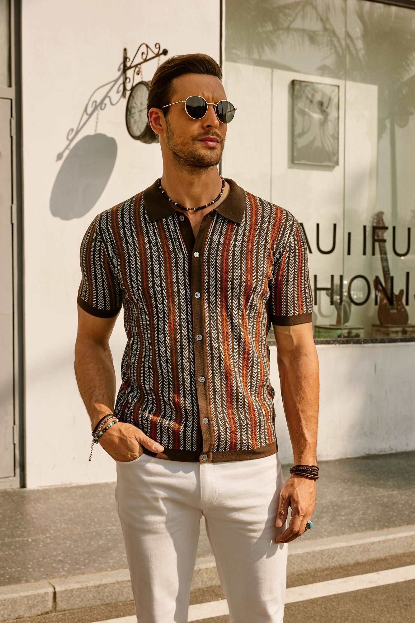 Chemise à manches courtes rayée classique pour homme