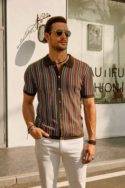 Chemise à manches courtes rayée classique pour homme