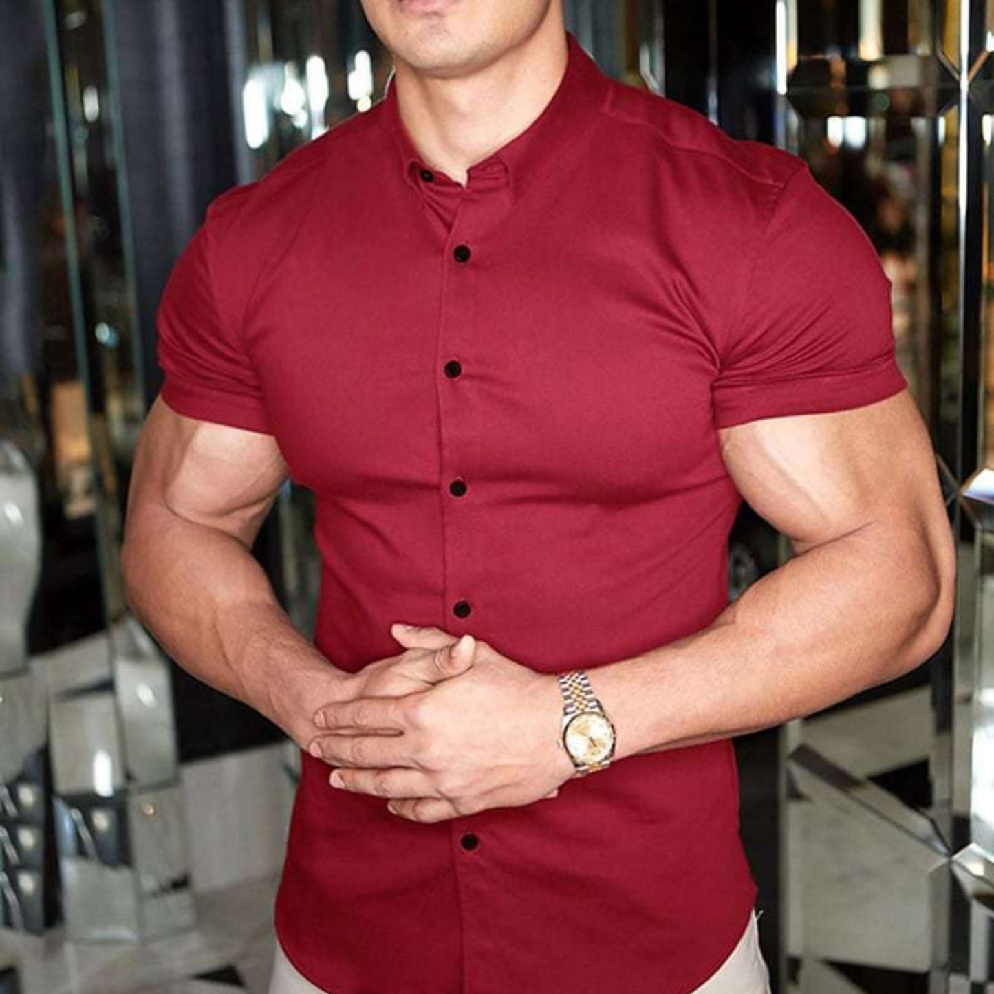 Chemise classique homme à col et manches courtes