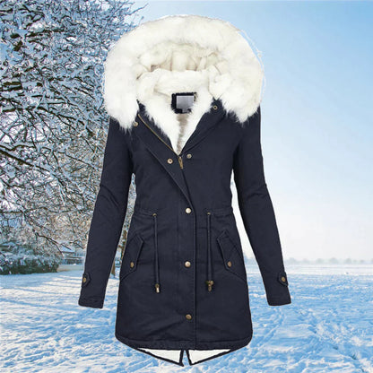 Parka d'hiver chaud pour femme avec garniture en fourrure