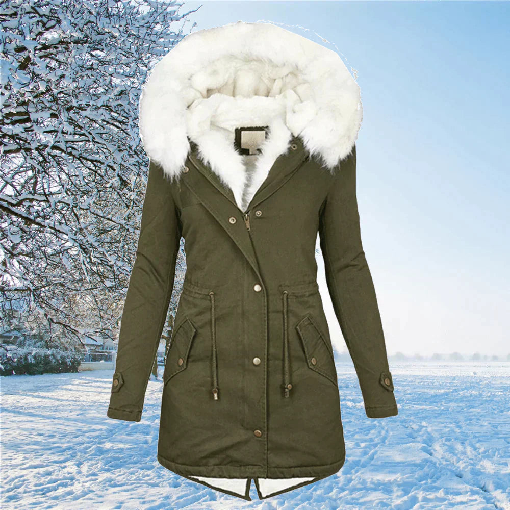 Parka d'hiver chaud pour femme avec garniture en fourrure