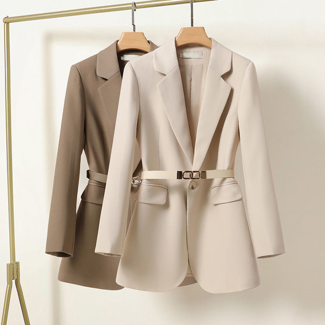Eleganter Damenblazer Lang Gürtel Herbstmode - IdealeKleiden
