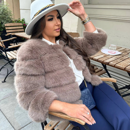 Doudoune d'hiver pour femmes, fausse fourrure, design de luxe